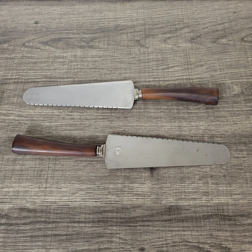 Vintage Cake Pie Server Set, Stainless Steel Blade, Wood Handle,‎ Serrated Edge